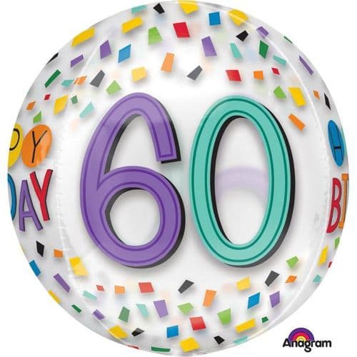 Rainbow Happy 60th Birthday Clear Orbz Foil Balloons