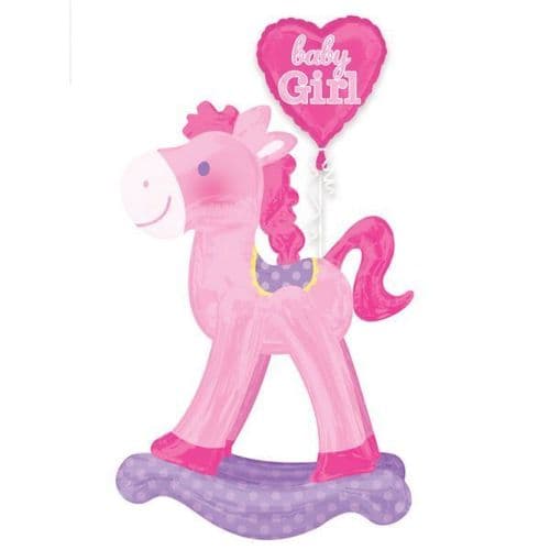 Rocking Horse Pink Air Walkers Foil Balloons 23" x 50"