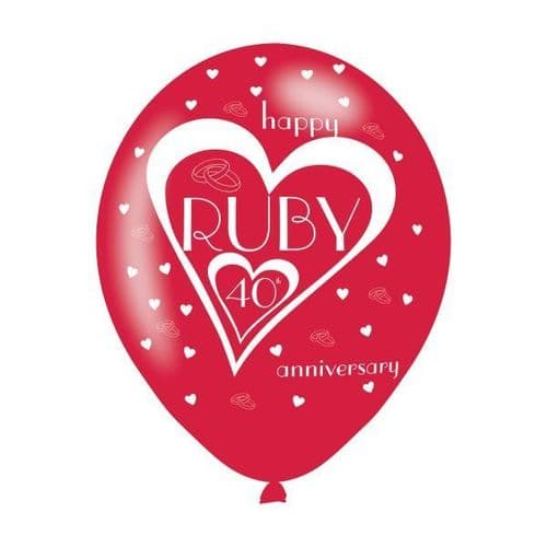 Ruby 40th Anniversary Latex Balloons 11" packet of 6