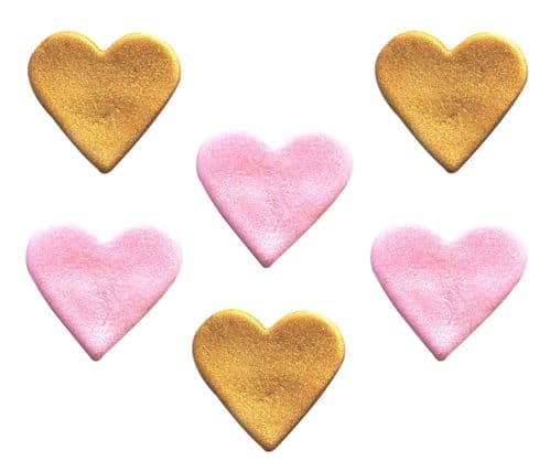 Shimmer Pink and Gold Hearts Sugarcraft Toppers