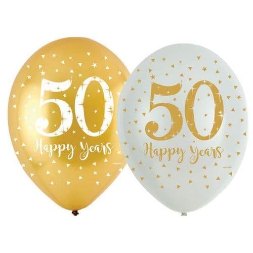 Sparkling Golden Anniversary 4 Sided Latex Balloons 11" x 6