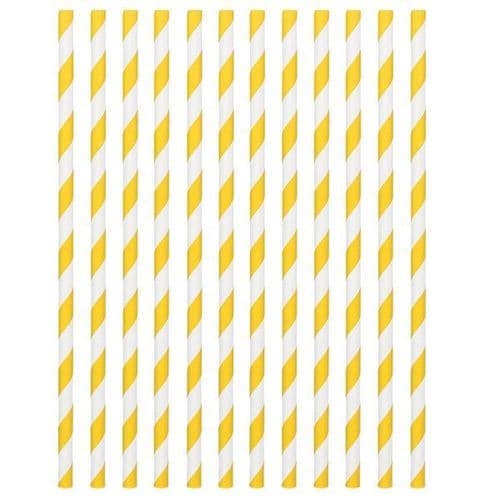 Sunshine Yellow Paper Straws 19cm pack of 24.