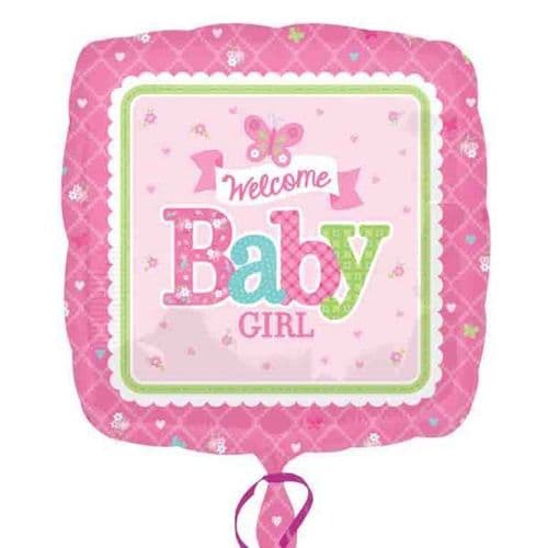 Welcome Baby Girl Butterrfly  Standard Foil Balloon