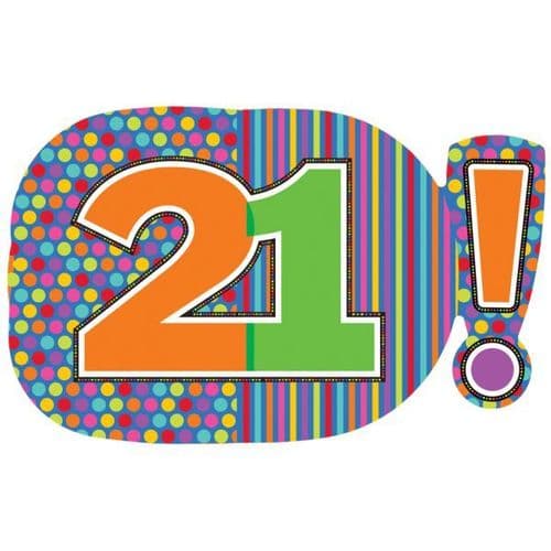 Birthday Dots & Stripes 21! SuperShape Foil Balloon 29" x 18"