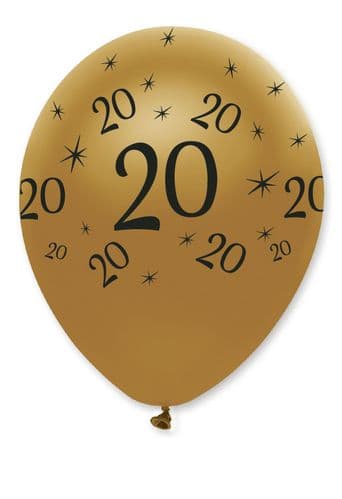 Black and Gold 20 Latex Balloons Pearlescent All Round Print 6 x 12" per pack