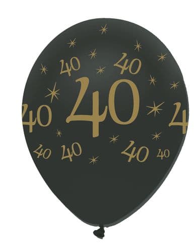 Black and Gold 40 Latex Balloons Pearlescent All Round Print 50 x 12" per pack