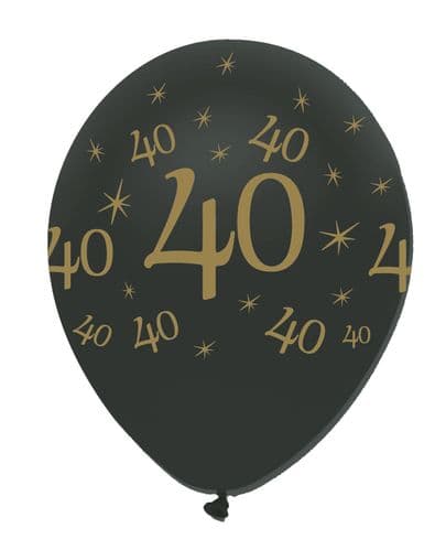 Black and Gold 40 Latex Balloons Pearlescent All Round Print 6 x 12" per pack