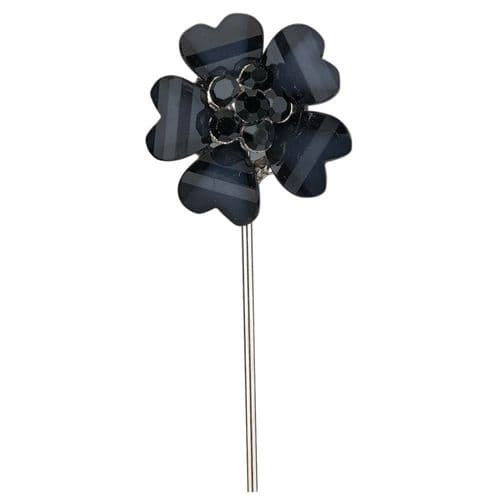 Black Flower with Diamante Centre on Stem - dia. 20mm - pack of 6