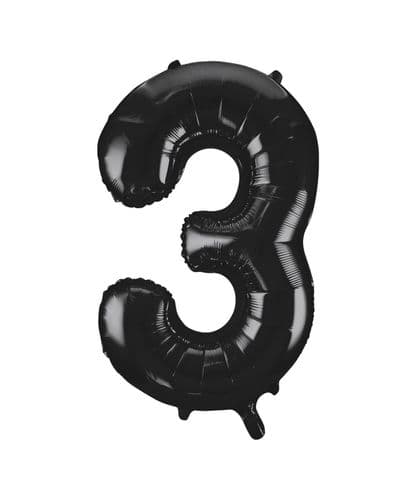 Black Number 3 Foil Balloon 34"