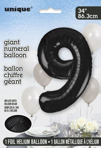 Black Number 9 Foil Balloon 34"