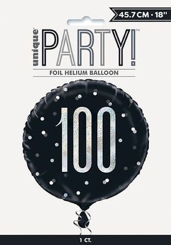 Black & Silver Glitz Age 100 Prismatic Foil Balloon 18"