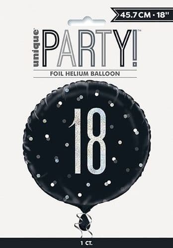 Black & Silver Glitz Age 18 Prismatic Foil Balloon 18"