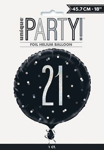 Black & Silver Glitz Age 21 Prismatic Foil Balloon 18"