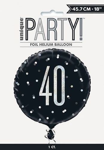Black & Silver Glitz Age 40 Prismatic Foil Balloon 18"