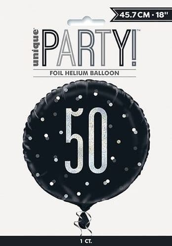Black & Silver Glitz Age 50 Prismatic Foil Balloon 18"
