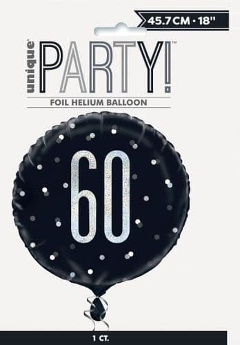 Black & Silver Glitz Age 60 Prismatic Foil Balloon 18"