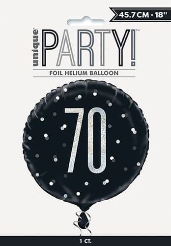 Black & Silver Glitz Age 70 Prismatic Foil Balloon 18"