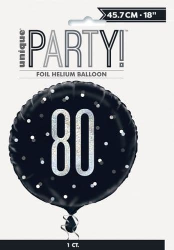 Black & Silver Glitz Age 80 Prismatic Foil Balloon 18"