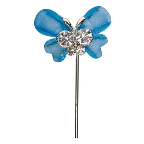 Blue Butterfly with Diamante Centre on Stem - pack of 6