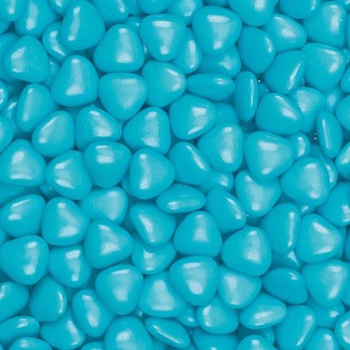 Blue Chocolate Heart Dragees - 15mm size approx - in box of 1kg