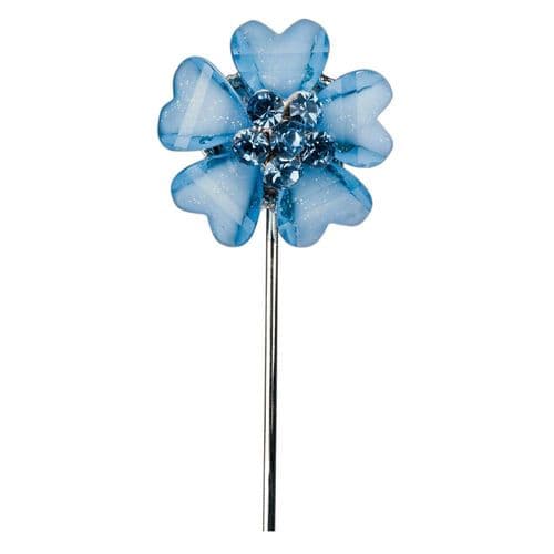 Blue Flower with Diamante Centre on Stem - dia. 20mm - pack of 6