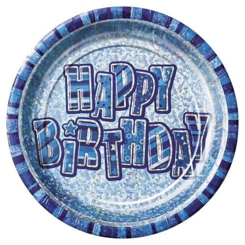 Blue Glitz Happy Birthday Blue Prism 9'' Plates 8's