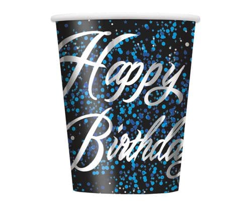Blue Glitz Happy Happy Birthday 9oz Cups 8's