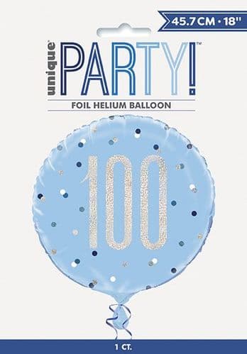 Blue & Silver Glitz Age 100 Prismatic Foil Balloon 18"