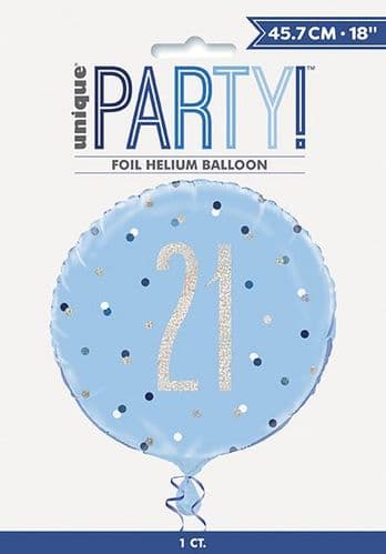 Blue & Silver Glitz Age 21 Prismatic Foil Balloon 18"