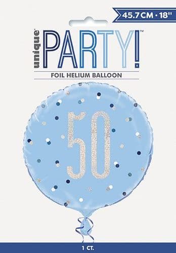 Blue & Silver Glitz Age 50 Prismatic Foil Balloon 18"