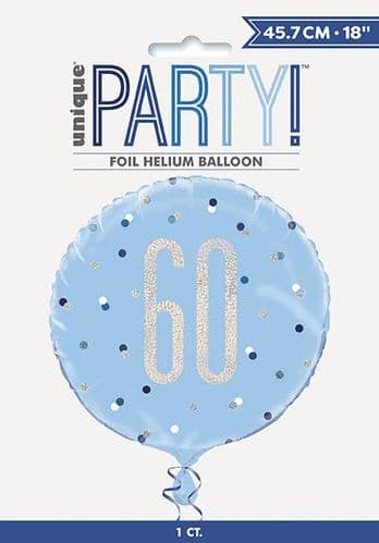 Blue & Silver Glitz Age 60 Prismatic Foil Balloon 18"