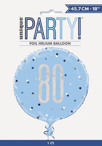 Blue & Silver Glitz Age 80 Prismatic Foil Balloon 18"