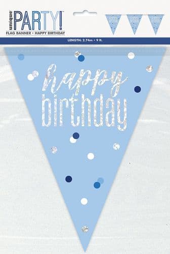 Blue & Silver Glitz Happy Birthday Prismatic Bunting 9ft