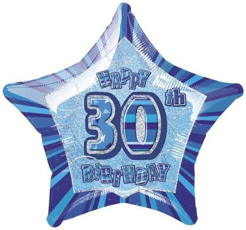 Blue Star Prism Happy 30th Birthday Balloon