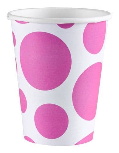Bright Pink Dots Paper Cups 266ml 8 per pack.