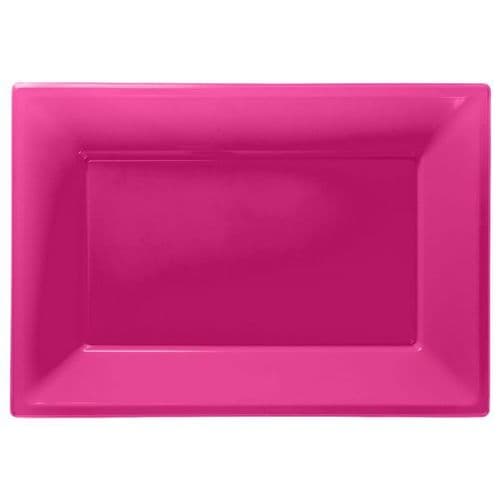 Bright Pink Plastic Serving Platters pack of 3.