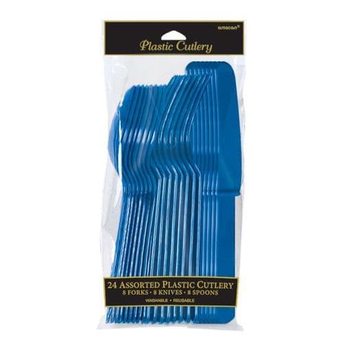 Bright Royal Blue Assorted Plastic Cutlery pack of 24.