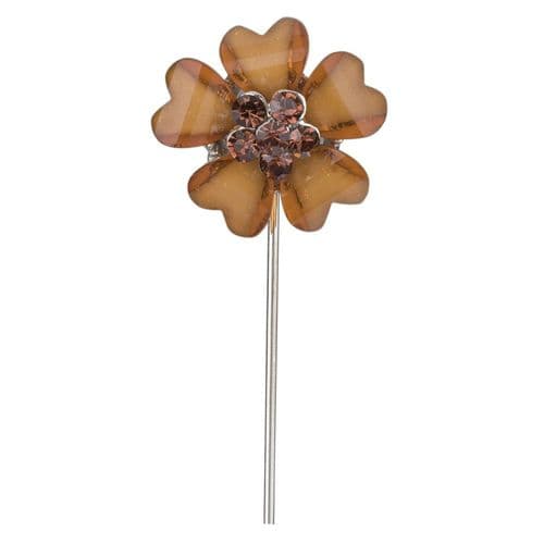 Brown Flower with Diamante Centre on Stem - dia. 20mm - pack of 6