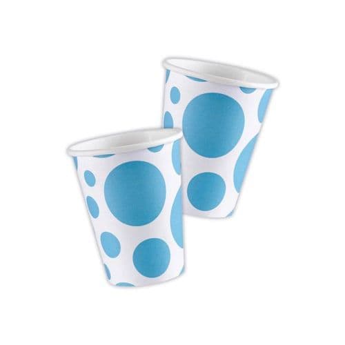 Caribbean Blue Dots Paper Cups 266ml 8 per pack.