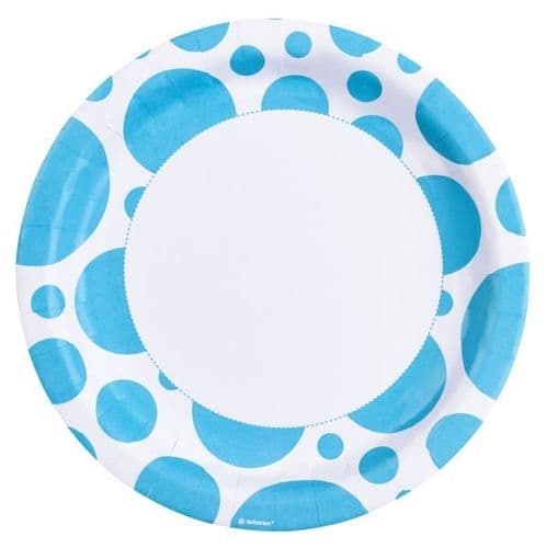Caribbean Blue Dots Paper Plates 23cm 8 per pack.