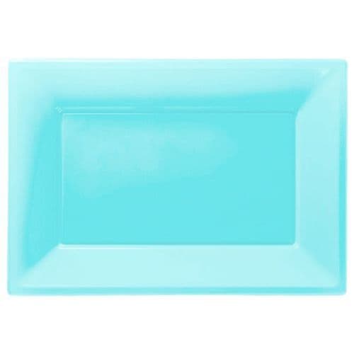 Caribbean Blue Plastic Serving Platters pack of 3.