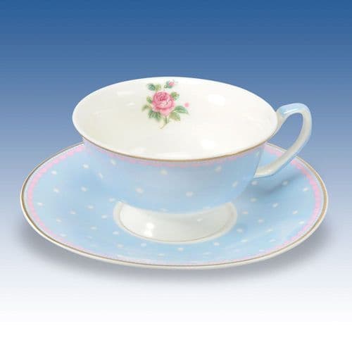 China Cup & Saucer - Flower and Dots Blue - size 120mm x 45mm