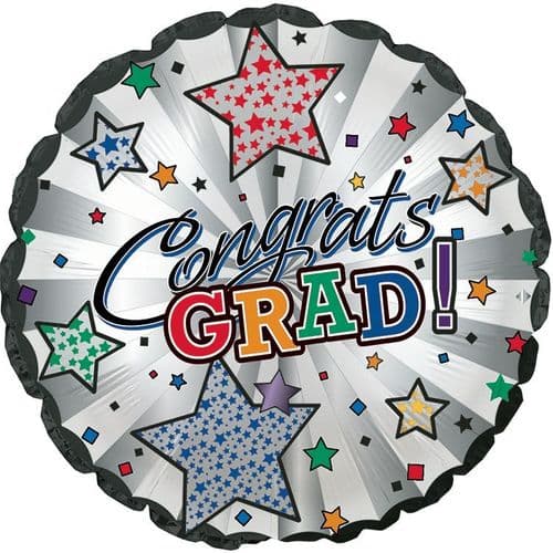 Congrats Grad White & Pearl Stripes Foil Balloon