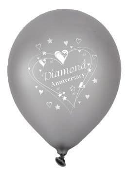 Diamond Anniversary Latex Balloons Pearlescent 2 Sided Print 6 x 12" per pack