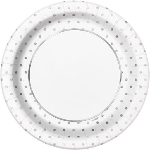 Elegant Silver Dots 9" Plates 8's