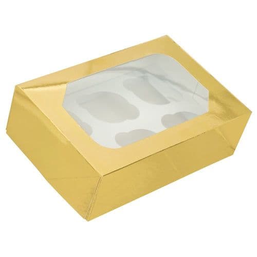 Gold Glossy Muffin/Cupcake Box + Insert ( holds 6 Cakes) - pack of 2