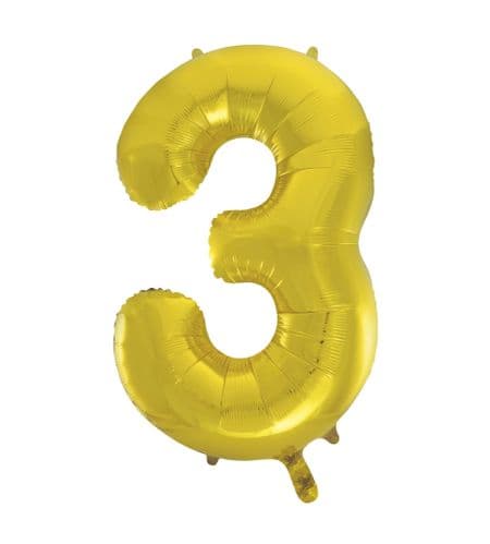 Gold Number 3 Foil  Balloon 34"