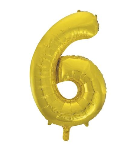 Gold Number 6 Foil  Balloon 34"