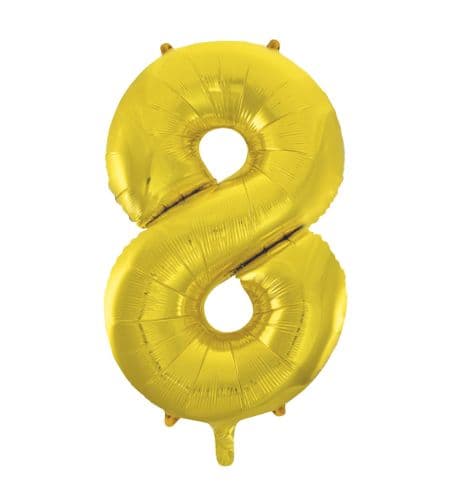 Gold Number 8 Foil  Balloon 34"