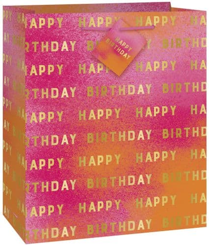Gold/Pink Ombre Happy Birthday Giftbag-Medium
